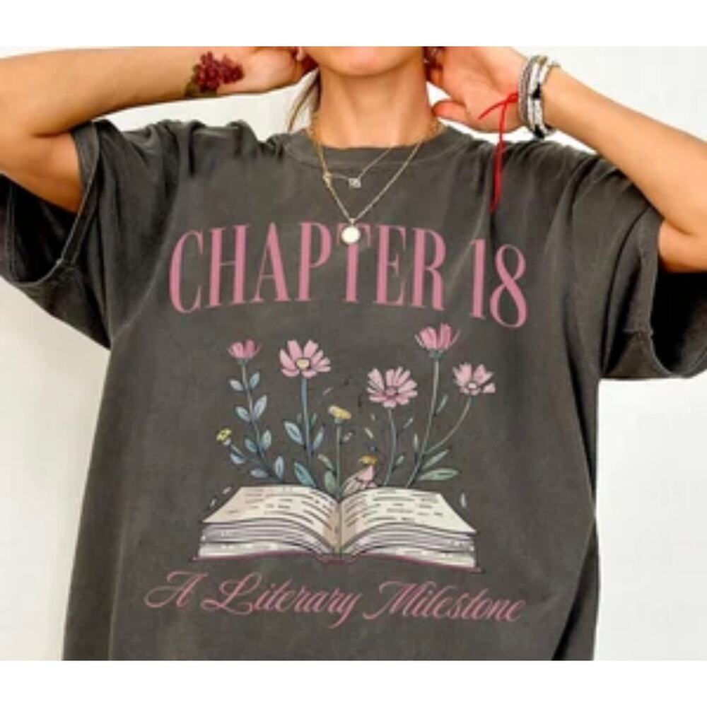 Chapter 18 Boho Floral Book Lover School Teacher Librarian T-shirt Dark Gray S